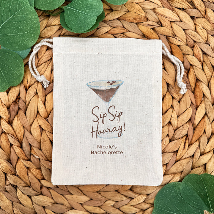 Custom Drawstring Bags, Espresso Martini Birthday, Wedding Hangover Kit, Love is Brewing, Espresso Martini Bags