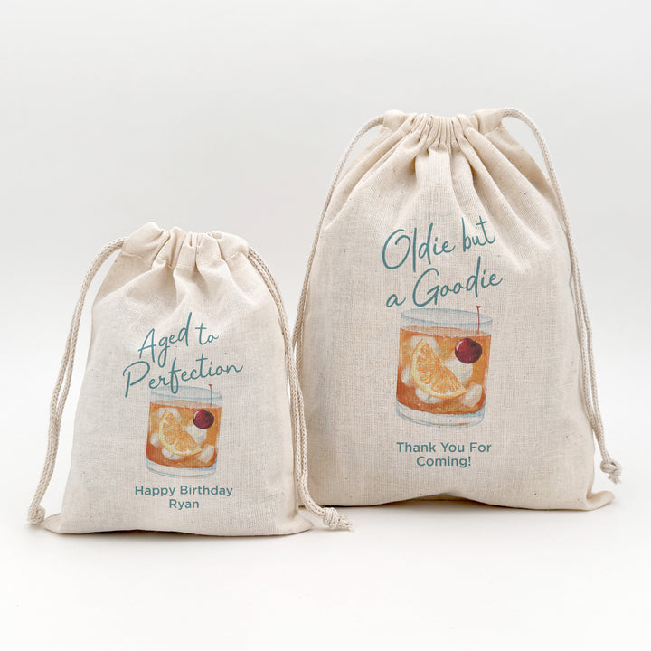 Custom Drawstring Bags, Old Fashioned Birthday, Vintage, Better with Age, Oldie but a Goodie, Old Fashioned Cocktail Bags