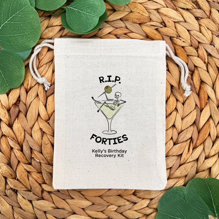 Martini Birthday Party Favor Bags, Custom Mini Drawstring Tote Bag, Birthday Favors, RIP Twenties, A Tini Bit Older, Martini Theme Party, Martini Skeleton Bags