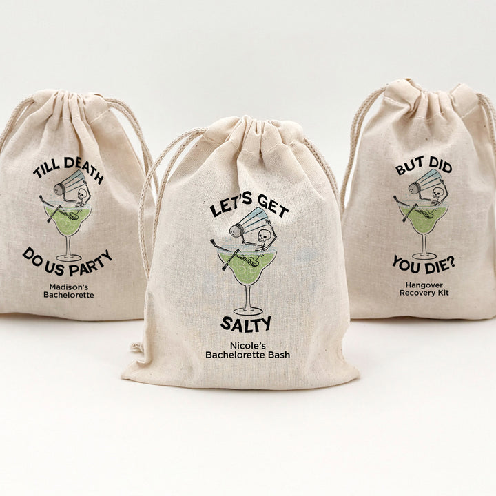 Bachelorette Goody Bags, Hangover Kit, Custom Tote Bag, Girls Trip, Birthday Favors, Wedding Favor, Till Death Do Us Party, But Did You Die, Margarita Skeleton Bags