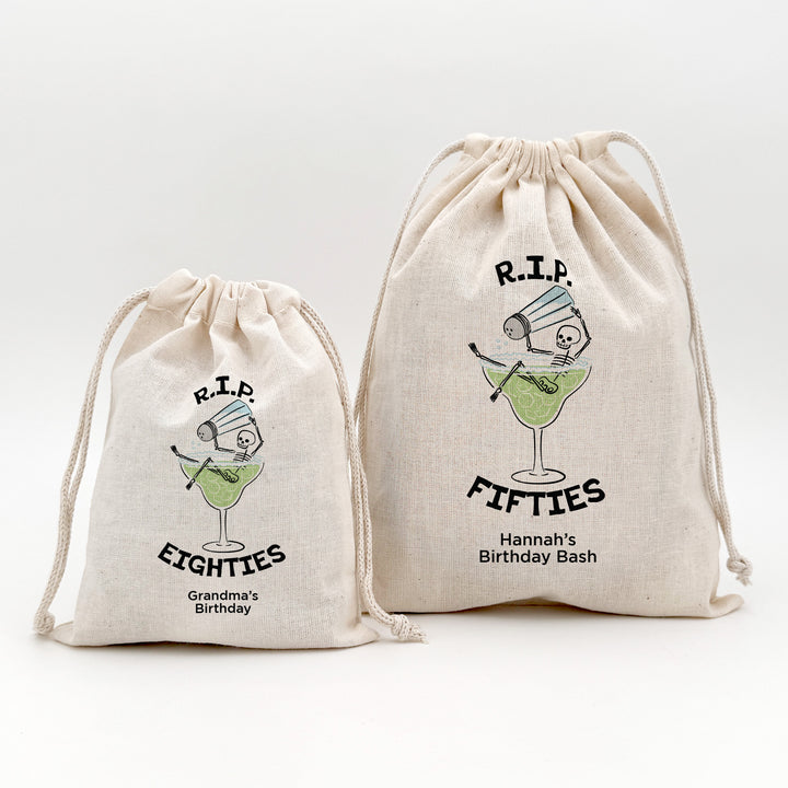 Margarita Birthday Party Favor Bags, Custom Mini Drawstring Tote Bag, Birthday Favors, RIP Forties, Let's Get Salty Birthday, Margarita Skeleton Bags