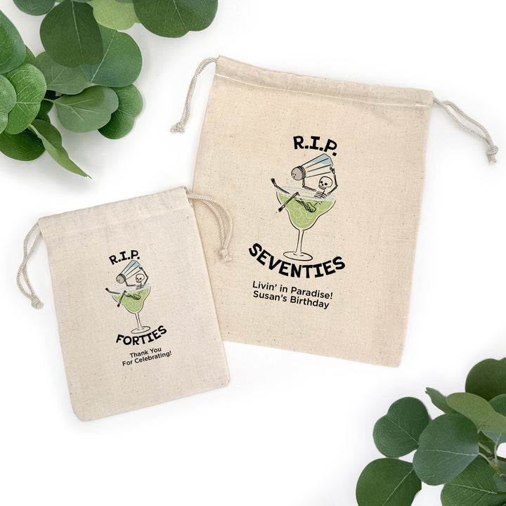 Margarita Birthday Party Favor Bags, Custom Mini Drawstring Tote Bag, Birthday Favors, RIP Forties, Let's Get Salty Birthday, Margarita Skeleton Bags