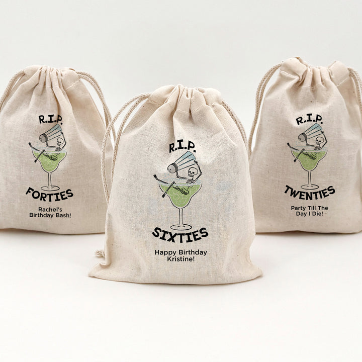 Margarita Birthday Party Favor Bags, Custom Mini Drawstring Tote Bag, Birthday Favors, RIP Forties, Let's Get Salty Birthday, Margarita Skeleton Bags