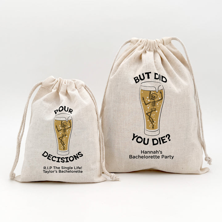 Bachelorette Goody Bags, Hangover Kit, Custom Tote Bag, Girls Trip, Birthday Favors, Wedding Favor, Till Death Do Us Party, But Did You Die, Beer Skeleton Bags