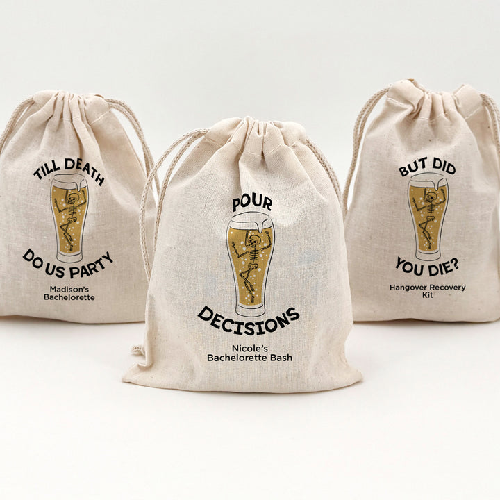 Bachelorette Goody Bags, Hangover Kit, Custom Tote Bag, Girls Trip, Birthday Favors, Wedding Favor, Till Death Do Us Party, But Did You Die, Beer Skeleton Bags