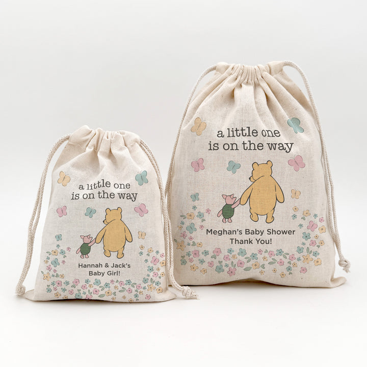Custom Drawstring Bags, Winnie the Pooh Baby Shower Favors, Pooh and Piglet Bags