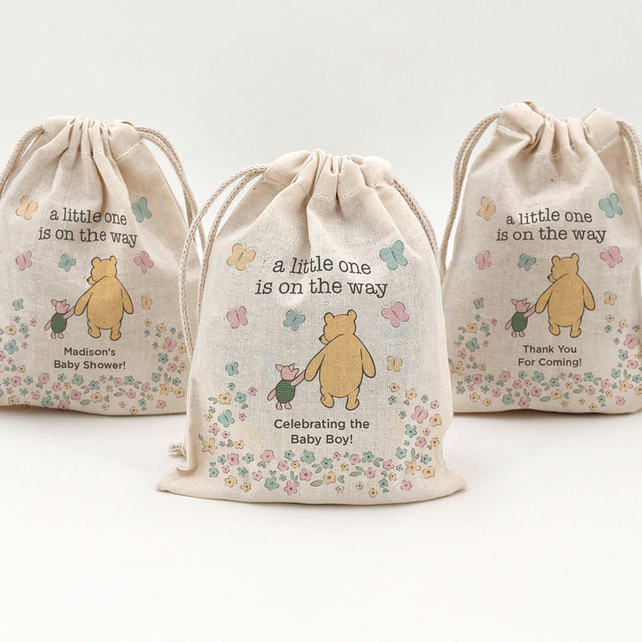 Custom Drawstring Bags, Winnie the Pooh Baby Shower Favors, Pooh and Piglet Bags