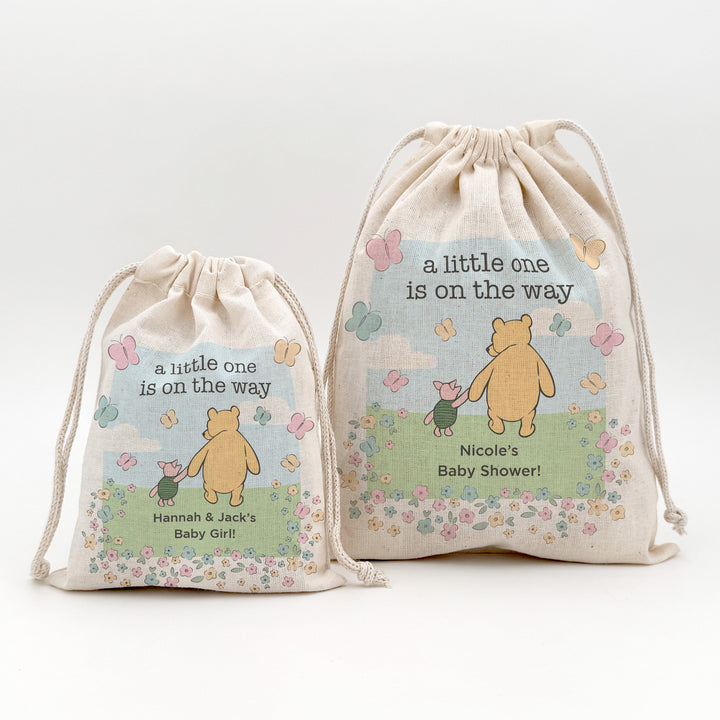 Custom Drawstring Bags, Winnie the Pooh Baby Shower Favors, Pooh and Piglet Blue Skies Bags