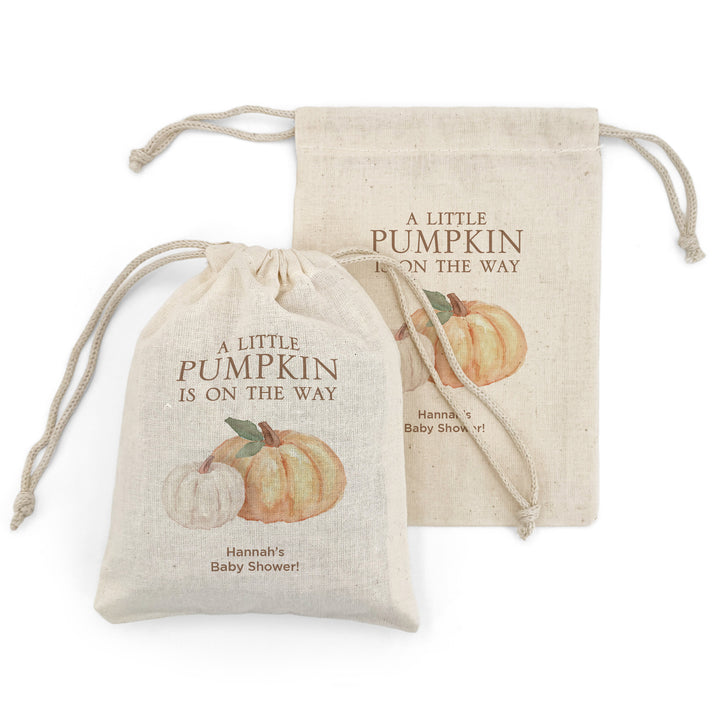 Custom Drawstring Bags, Baby Shower Favor, A Little Pumpkin is on the Way Bags