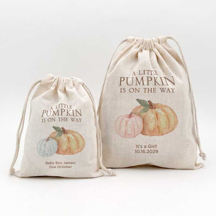 Custom Drawstring Bags, Baby Shower Favor, A Little Pumpkin is on the Way Bags