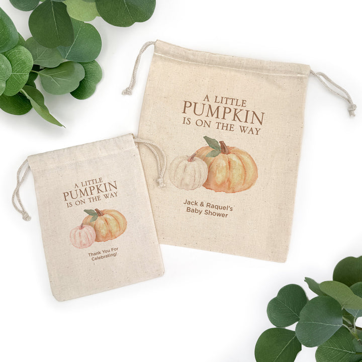 Custom Drawstring Bags, Baby Shower Favor, A Little Pumpkin is on the Way Bags