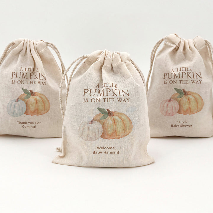 Custom Drawstring Bags, Baby Shower Favor, A Little Pumpkin is on the Way Bags