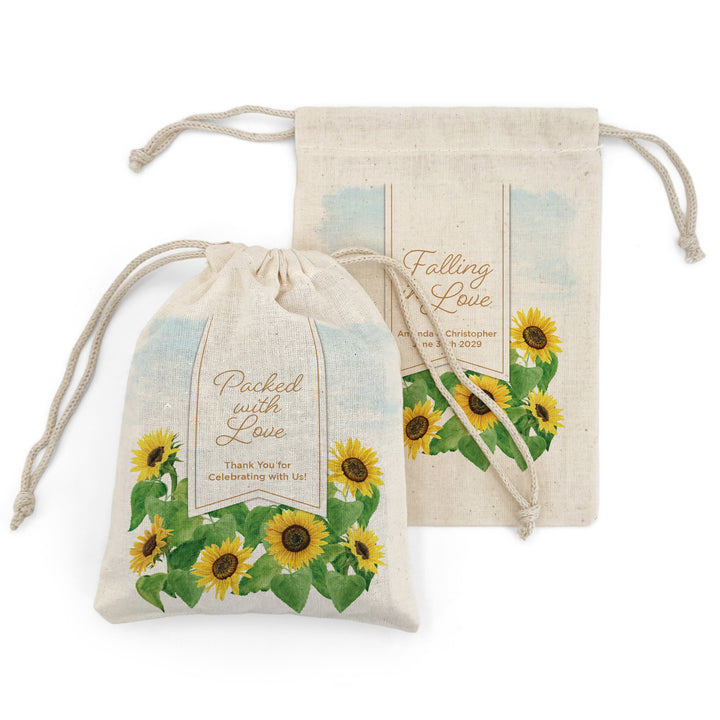Custom Drawstring Bags, Wedding Favor, Hotel Welcome Bags, Sunflower Drawstring Bags