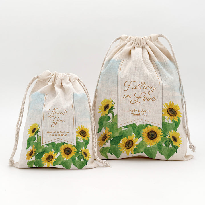 Custom Drawstring Bags, Wedding Favor, Hotel Welcome Bags, Sunflower Drawstring Bags