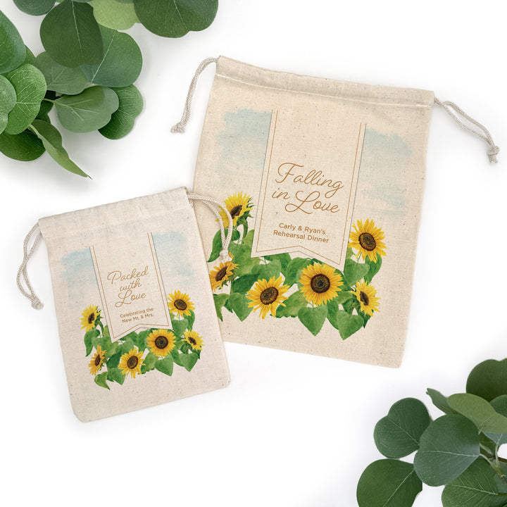 Custom Drawstring Bags, Wedding Favor, Hotel Welcome Bags, Sunflower Drawstring Bags