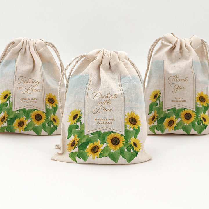 Custom Drawstring Bags, Wedding Favor, Hotel Welcome Bags, Sunflower Drawstring Bags