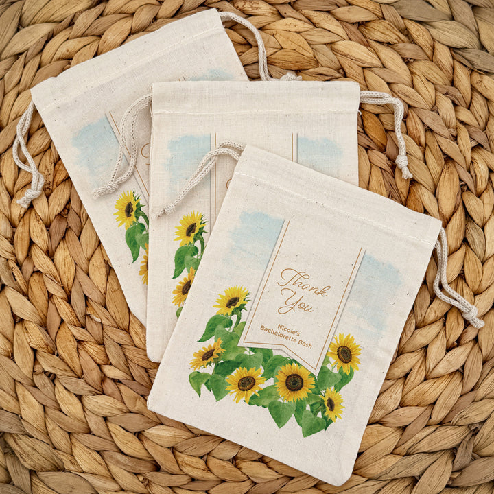 Custom Drawstring Bags, Wedding Favor, Hotel Welcome Bags, Sunflower Drawstring Bags