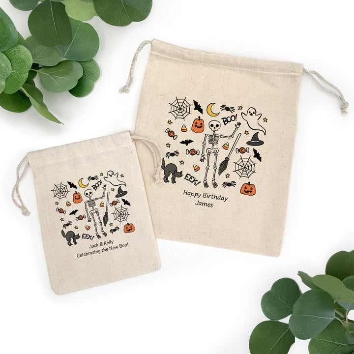 Custom Drawstring Bags, Halloween Gift Bags, Custom Goodie Bags, Doodle Halloween Treat Bags