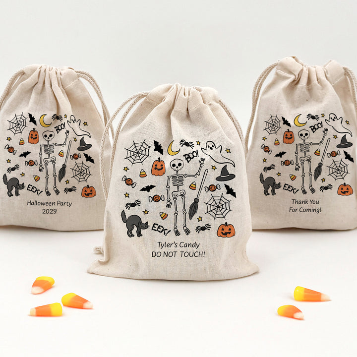 Custom Drawstring Bags, Halloween Gift Bags, Custom Goodie Bags, Doodle Halloween Treat Bags