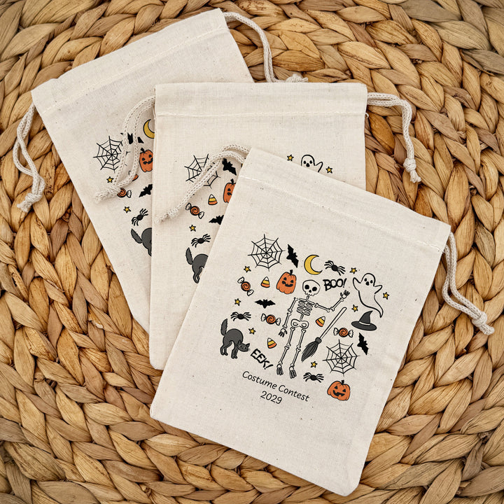 Custom Drawstring Bags, Halloween Gift Bags, Custom Goodie Bags, Doodle Halloween Treat Bags