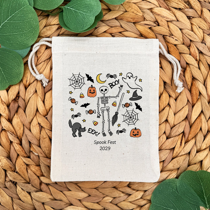 Custom Drawstring Bags, Halloween Gift Bags, Custom Goodie Bags, Doodle Halloween Treat Bags