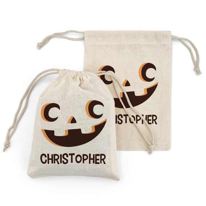 Custom Drawstring Bags, Halloween Gift Bags, Custom Kid's Name Goodie Bags, Jack-o-Lantern Treat Bags