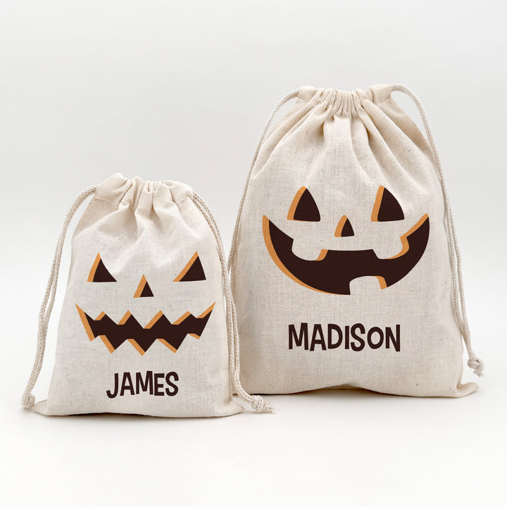 Custom Drawstring Bags, Halloween Gift Bags, Custom Kid's Name Goodie Bags, Jack-o-Lantern Treat Bags