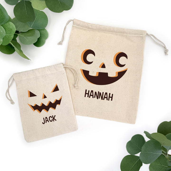 Custom Drawstring Bags, Halloween Gift Bags, Custom Kid's Name Goodie Bags, Jack-o-Lantern Treat Bags