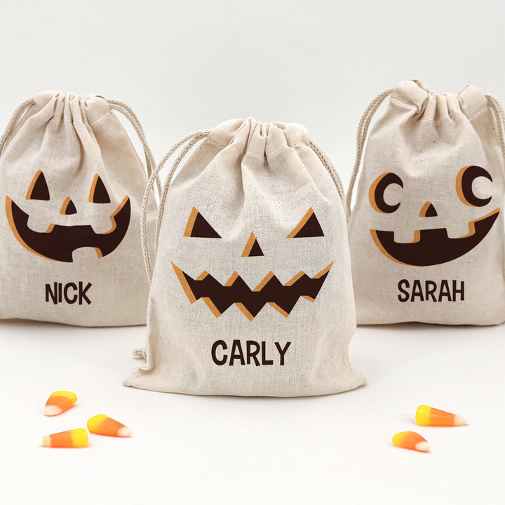 Custom Drawstring Bags, Halloween Gift Bags, Custom Kid's Name Goodie Bags, Jack-o-Lantern Treat Bags