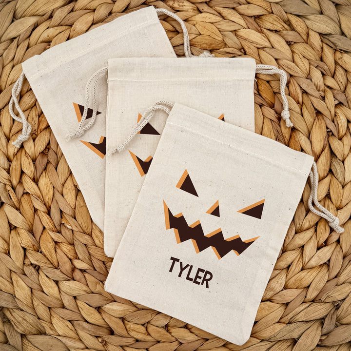Custom Drawstring Bags, Halloween Gift Bags, Custom Kid's Name Goodie Bags, Jack-o-Lantern Treat Bags