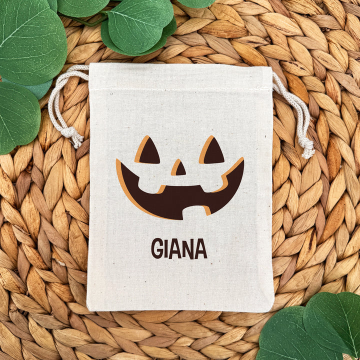 Custom Drawstring Bags, Halloween Gift Bags, Custom Kid's Name Goodie Bags, Jack-o-Lantern Treat Bags