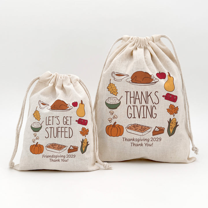 Custom Drawstring Bags, Thanksgiving Gift Bags, Friendsgiving Party, Thanksgiving Doodles