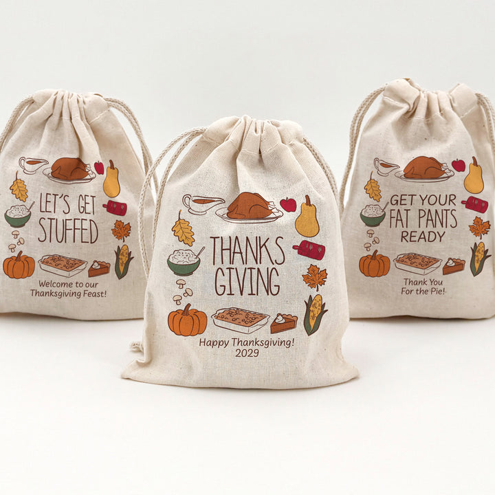 Custom Drawstring Bags, Thanksgiving Gift Bags, Friendsgiving Party, Thanksgiving Doodles