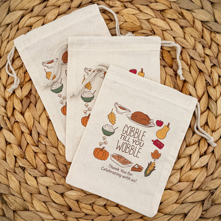 Custom Drawstring Bags, Thanksgiving Gift Bags, Friendsgiving Party, Thanksgiving Doodles