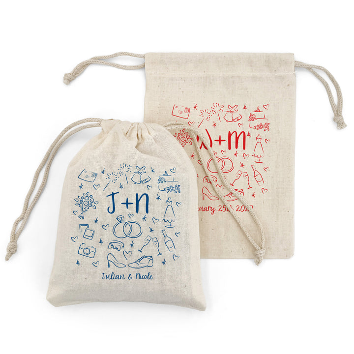 Wedding Sketch Pattern Drawstring Bags