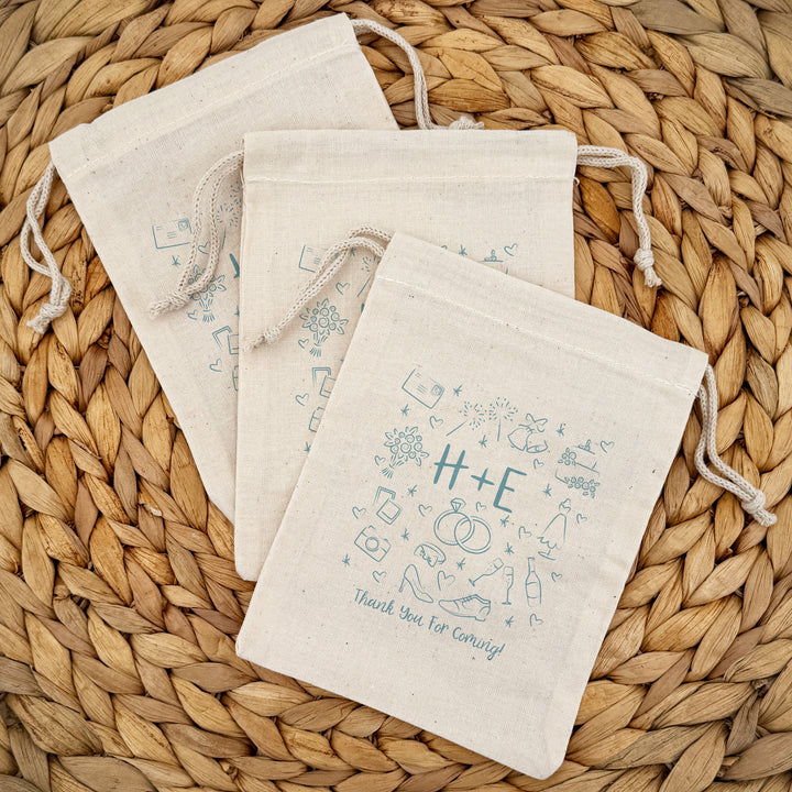 Wedding Sketch Pattern Drawstring Bags