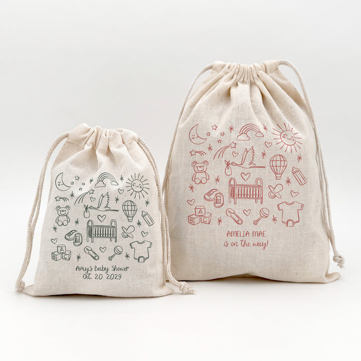 Baby Sketch Pattern, Baby Shower Drawstring Bags