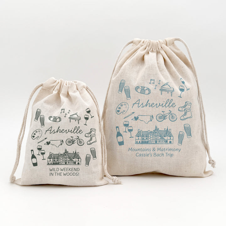 Custom Drawstring Bags, Girls Trip, Asheville Bachelorette Bags