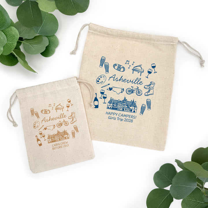 Custom Drawstring Bags, Girls Trip, Asheville Bachelorette Bags