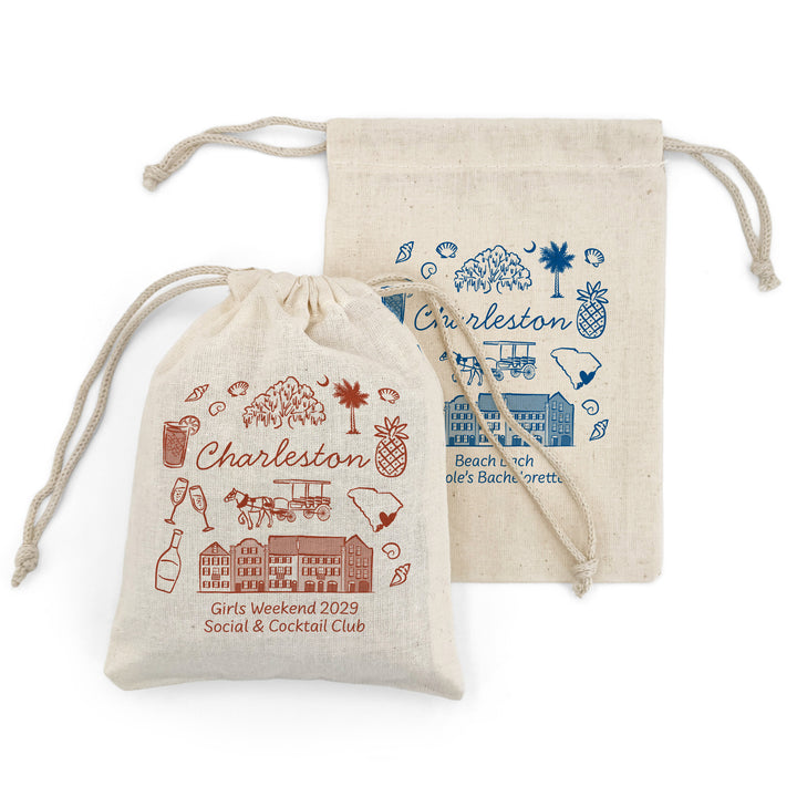 Custom Drawstring Bags, Girls Trip, Charleston Bachelorette Bags