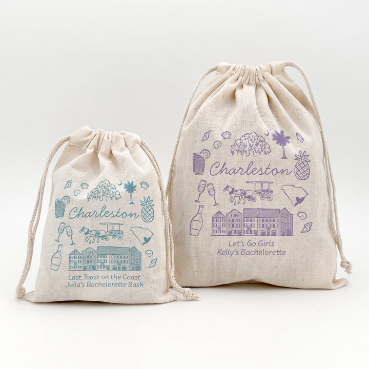Custom Drawstring Bags, Girls Trip, Charleston Bachelorette Bags