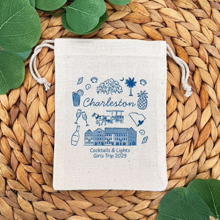 Custom Drawstring Bags, Girls Trip, Charleston Bachelorette Bags