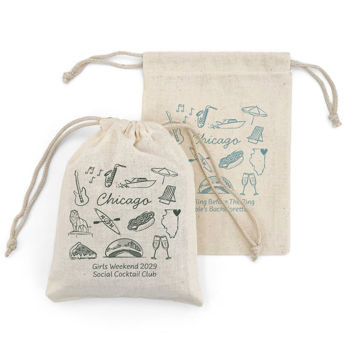 Custom Drawstring Bags, Girls Trip, Chicago Bachelorette Bags