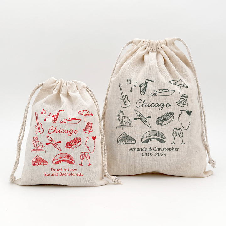 Custom Drawstring Bags, Girls Trip, Chicago Bachelorette Bags