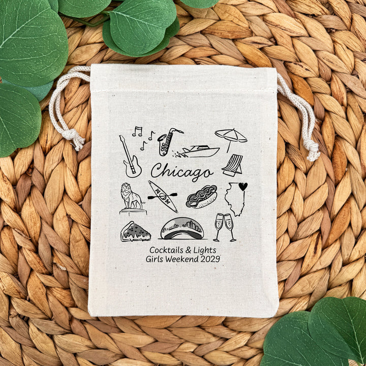 Custom Drawstring Bags, Girls Trip, Chicago Bachelorette Bags