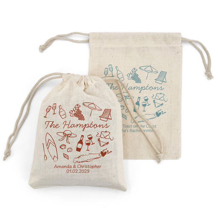 Custom Drawstring Bags, Girls Trip, Hamptons Bachelorette Bags