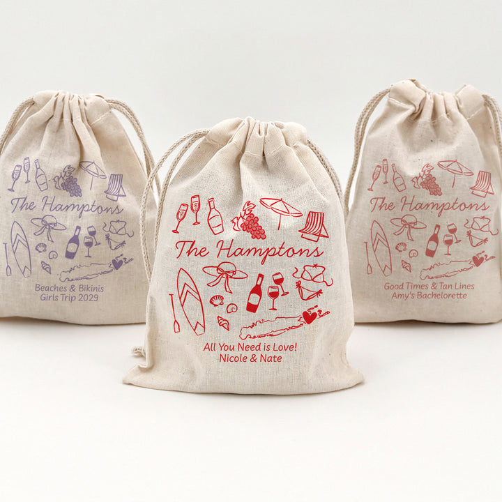 Custom Drawstring Bags, Girls Trip, Hamptons Bachelorette Bags