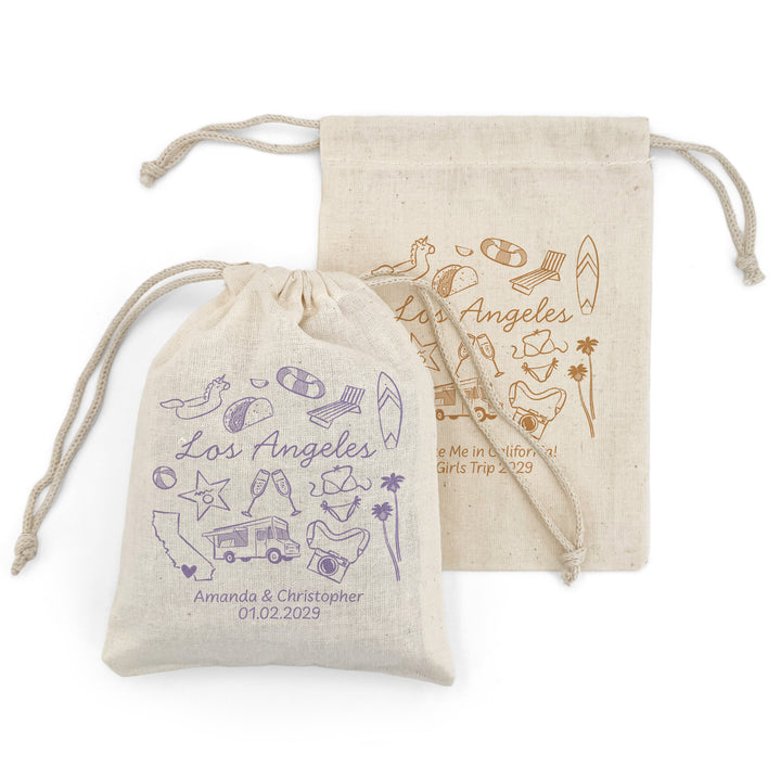 Custom Drawstring Bags, Girls Trip, Los Angeles Bachelorette Bags