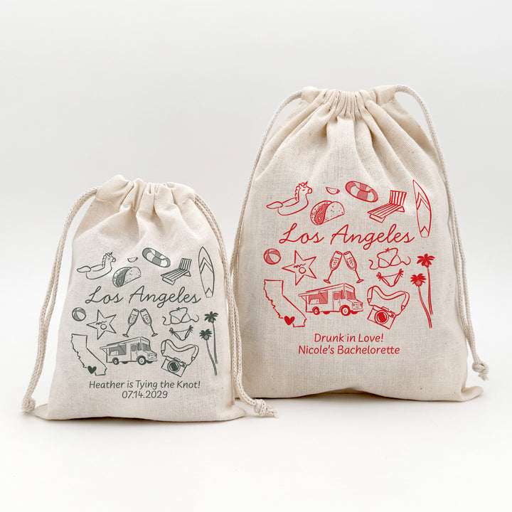 Custom Drawstring Bags, Girls Trip, Los Angeles Bachelorette Bags