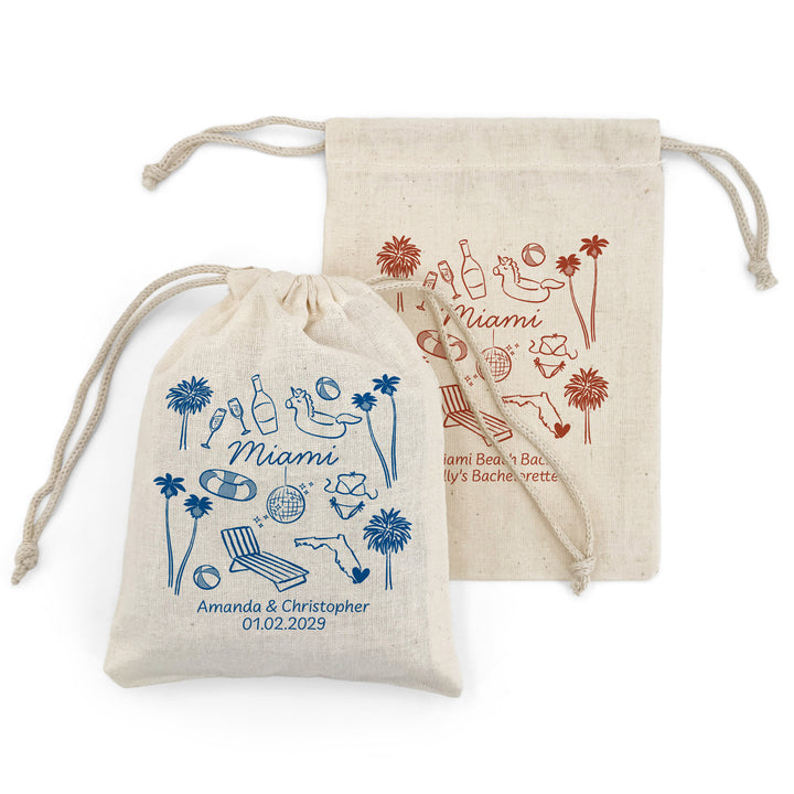 Custom Drawstring Bags, Girls Trip, Miami Bachelorette Bags